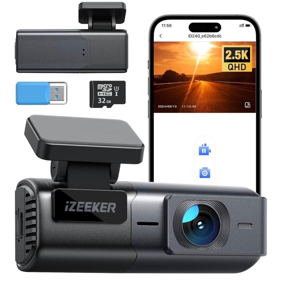 iZeeker iD240 Dash Cam – 2.5K QHD, WiFi, Night Vision, 32GB Card Included NEW